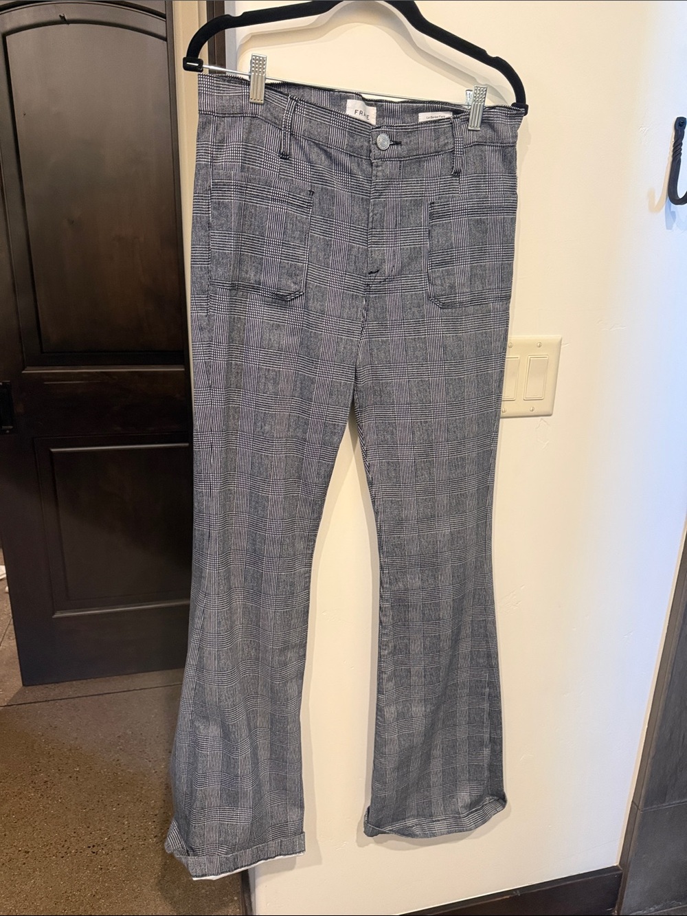 Frame Denim Black and White Plaid Pants